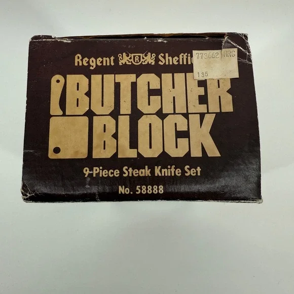 Vintage Regent Sheffield Butcher Block 9-pc Steak Knife Set w/ Wooden Holder NOS - Picture 9 of 9